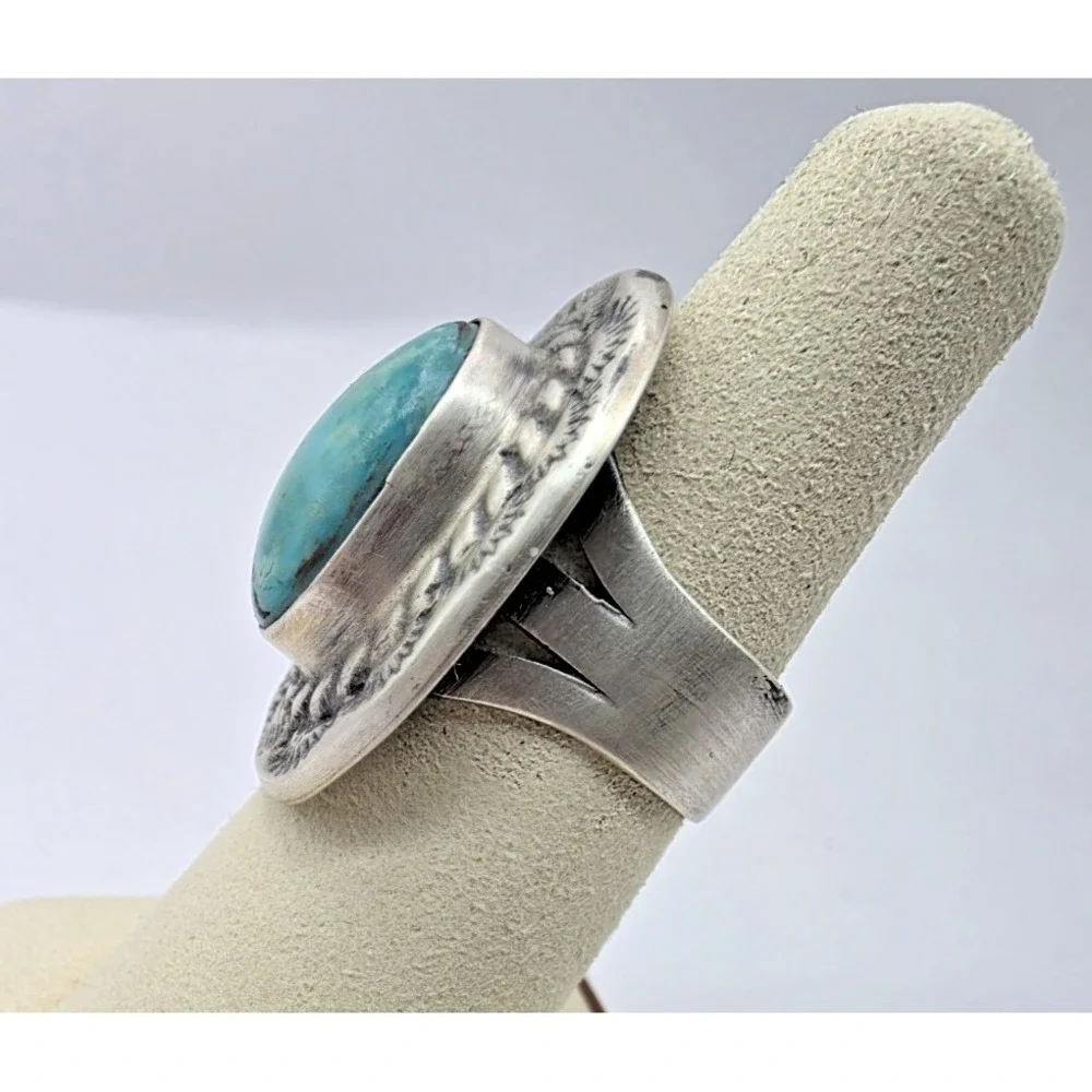 Turquoise‎ Oval Ring Sterling Silver 925 Size 7 Southwestern Western NWOT